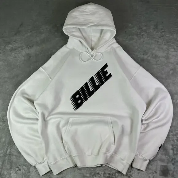 Billie Eilish White Racing Name Spellout Logo White Hoodie Size Large - Picture 1 of 8